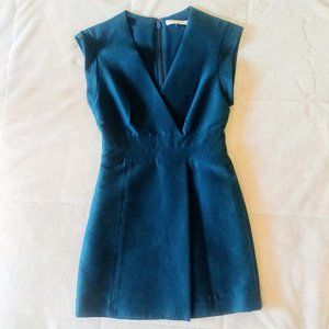 Halston Heritage Faux-Wrap Cap Sleeve Teal Cocktail Mini Silk blend Dress size 0